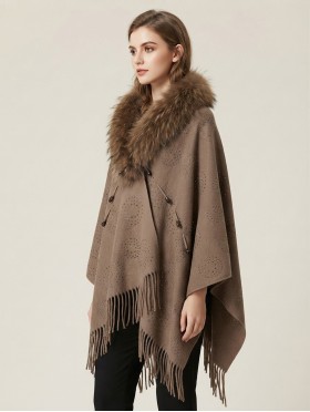 Wool Cape W/ Faux Fur and Rhinestones